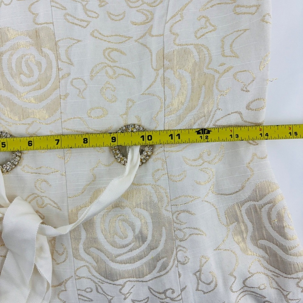 New Vertigo Paris Gold Floral Brocade Sheath Dress Metallic V-Neck Cocktail XS - Picture 11 of 12